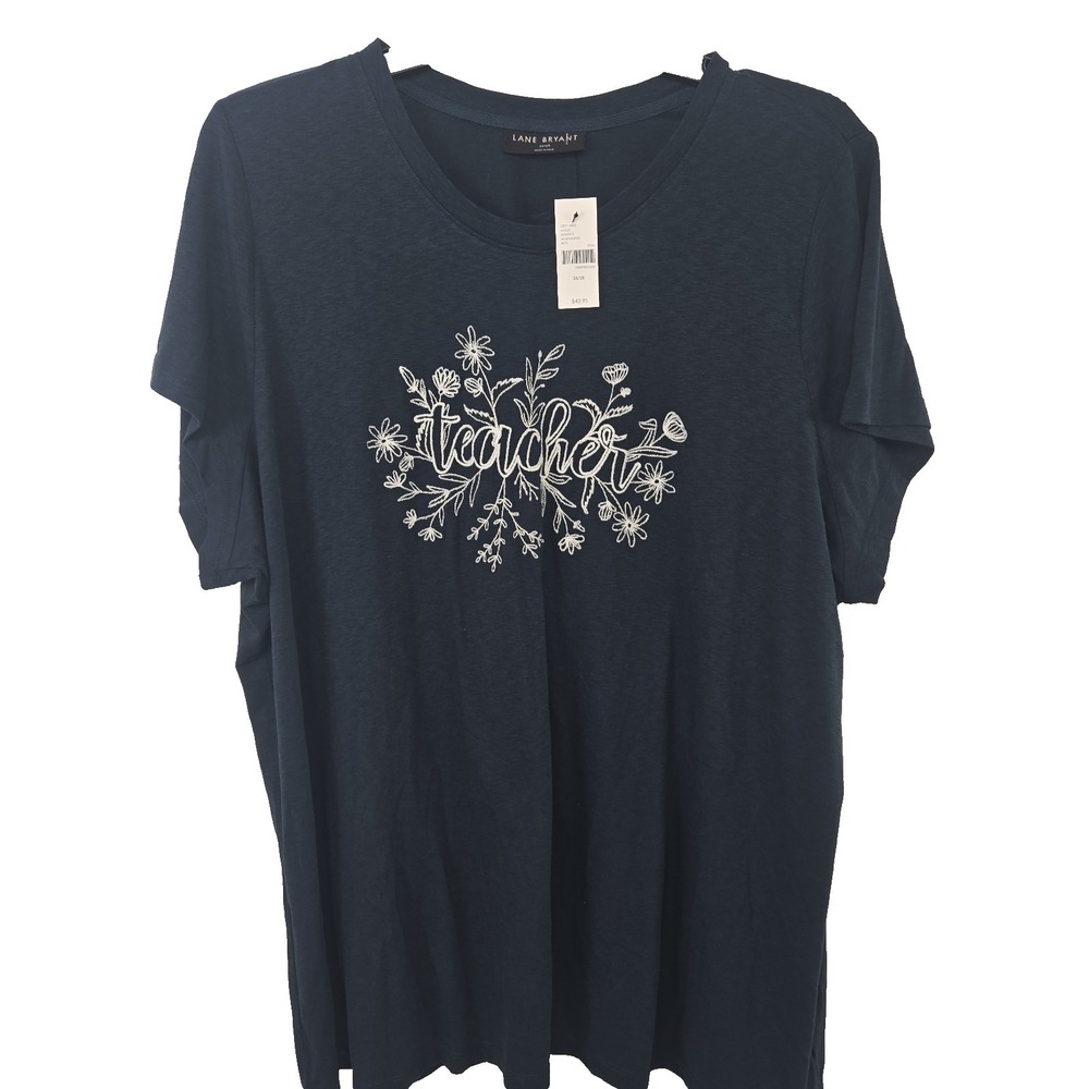 Lane Bryant Women's Plus Size 26/28 Short Sleeve T-shirt Embroidered Teacher NEW